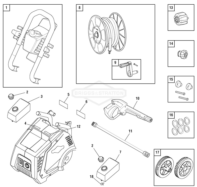 Briggs & Stratton pressure washer model 020580 replacement parts, pump breakdown, repair kits, owners manual and upgrade pump.